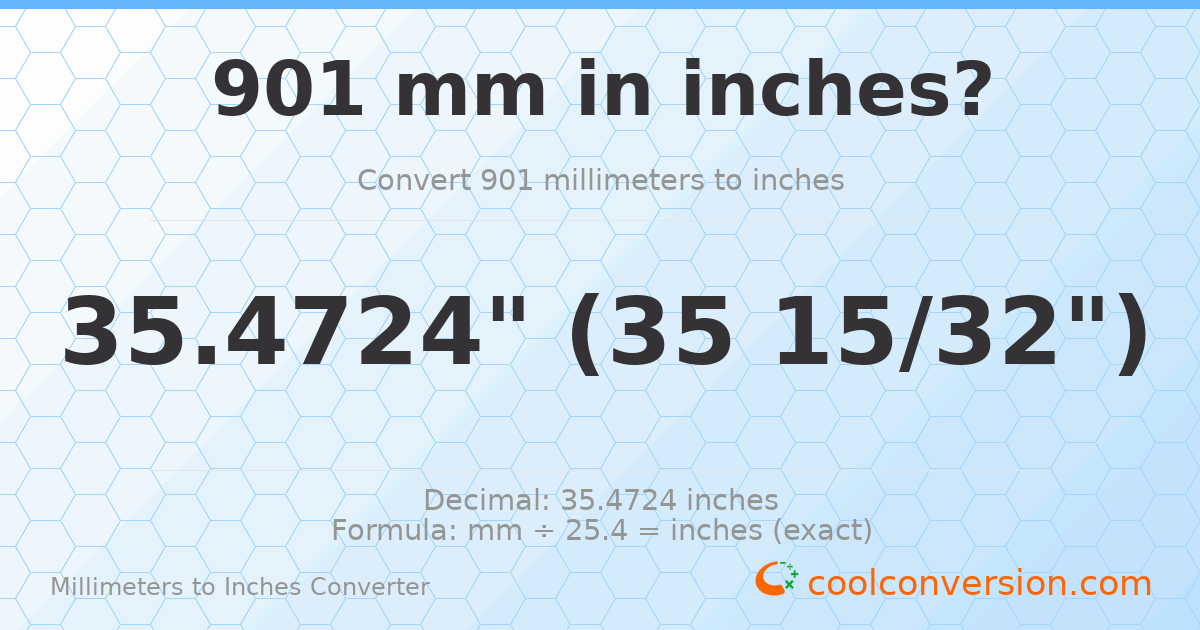 901 mm to inches — 35.4724"