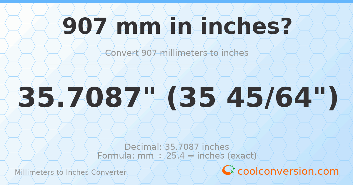 907 mm to inches — 35.7087"