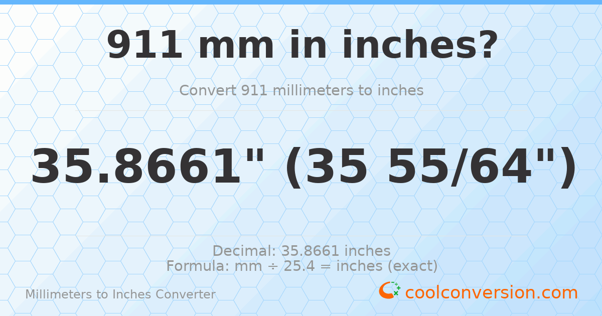 911 mm to inches — 35.8661"