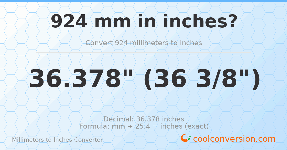 924 mm to inches — 36.378"
