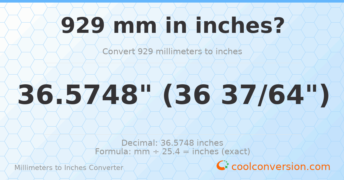 929 mm to inches — 36.5748"