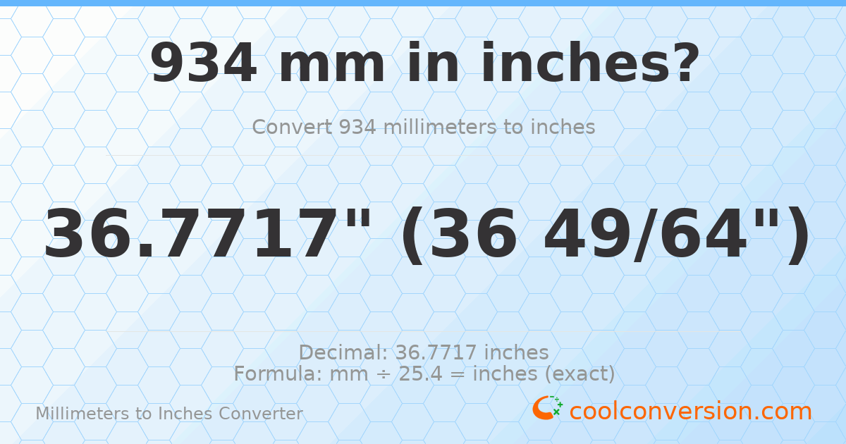 934 mm to inches — 36.7717"