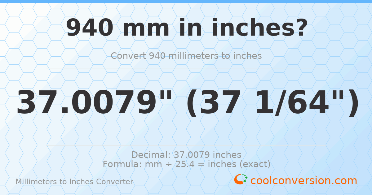 940 mm to inches — 37.0079"