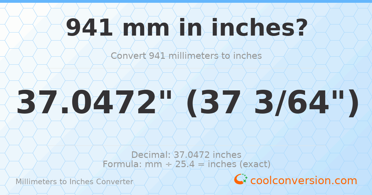 941 mm to inches — 37.0472"