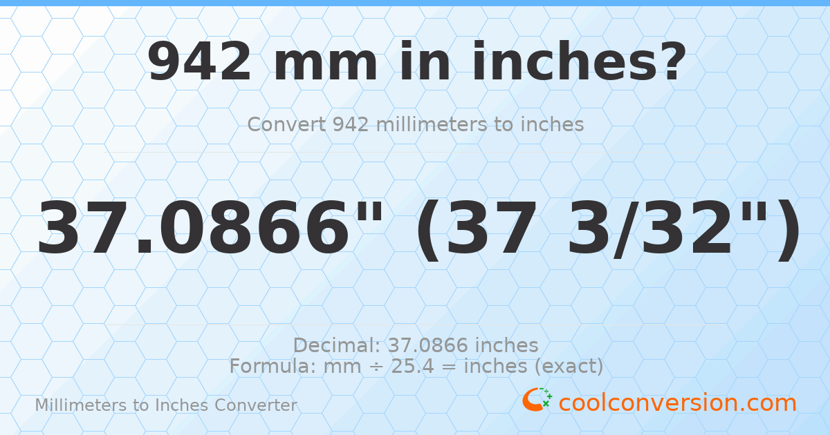 942 mm to inches — 37.0866"