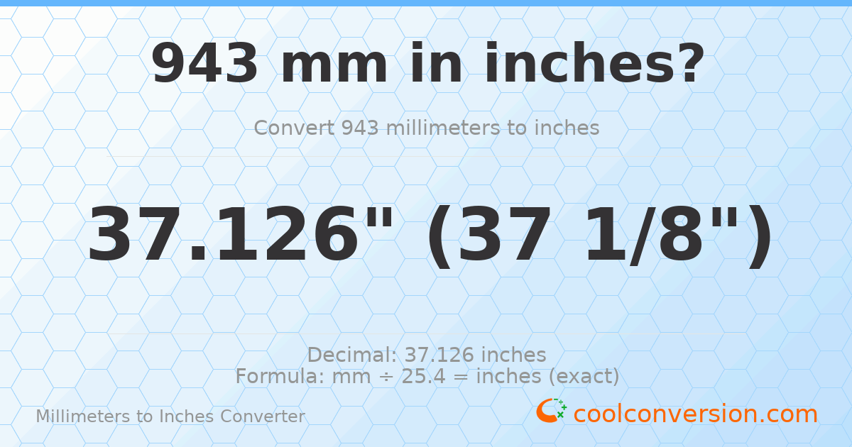 943 mm to inches — 37.126"