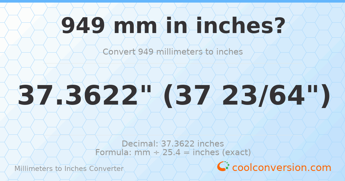 949 mm to inches — 37.3622"