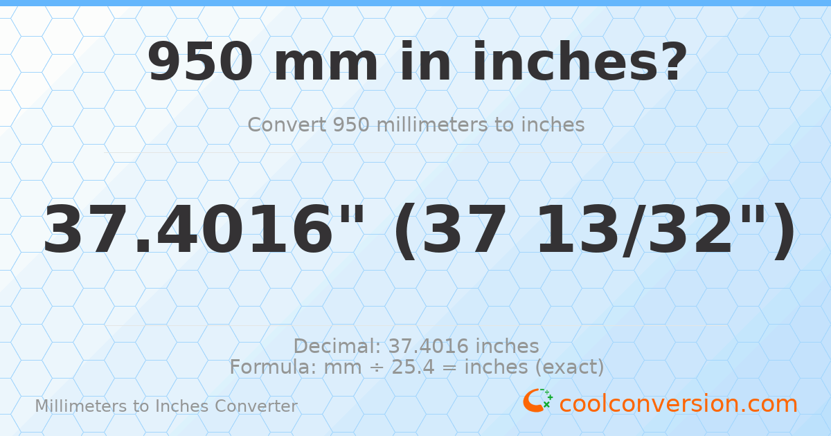 950 mm to inches — 37.4016"
