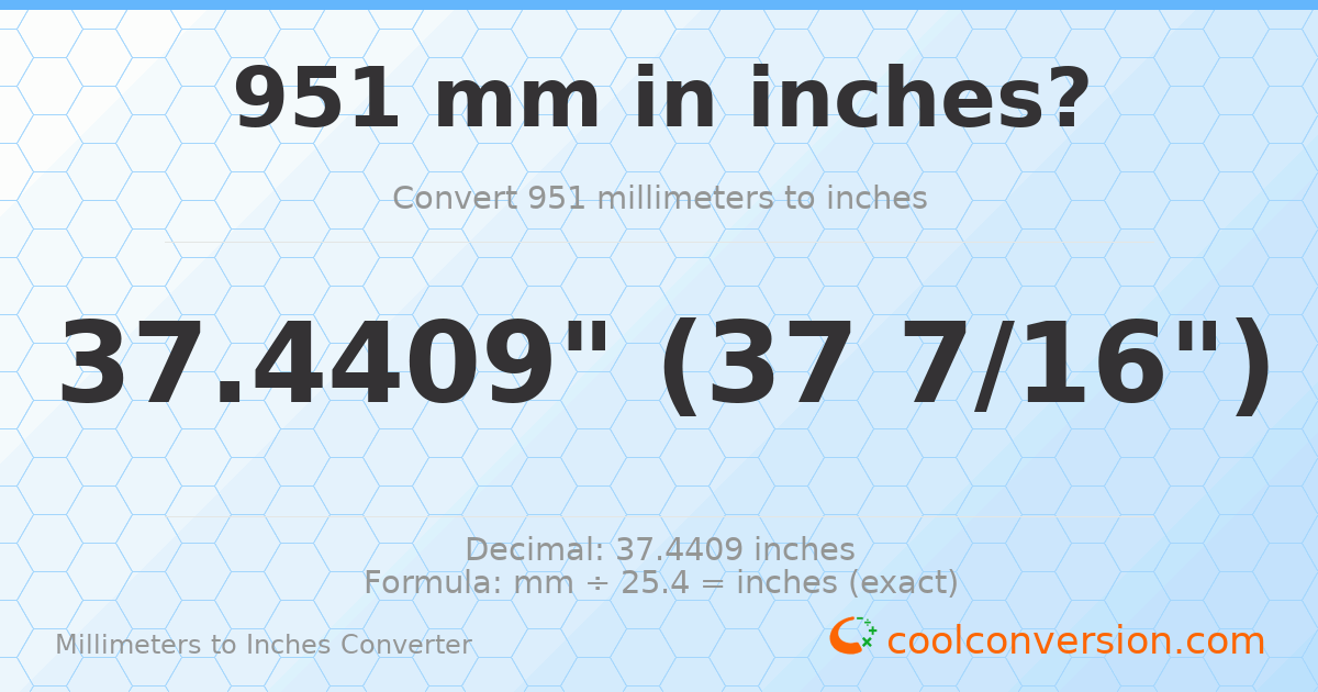 951 mm to inches — 37.4409"