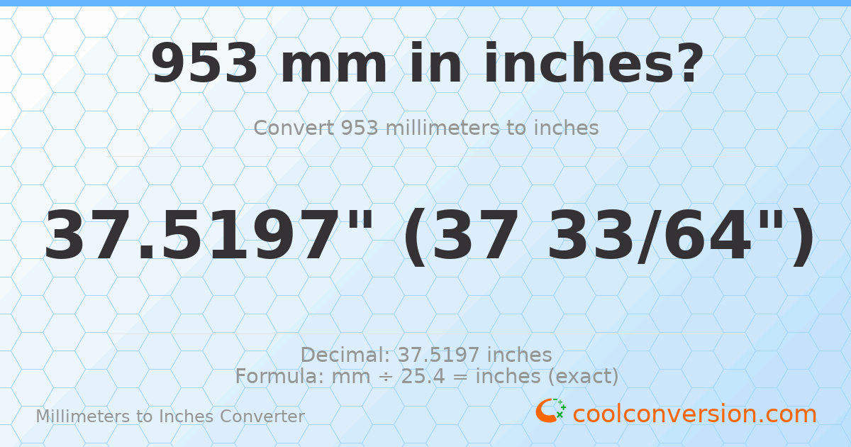 953 mm to inches — 37.5197"