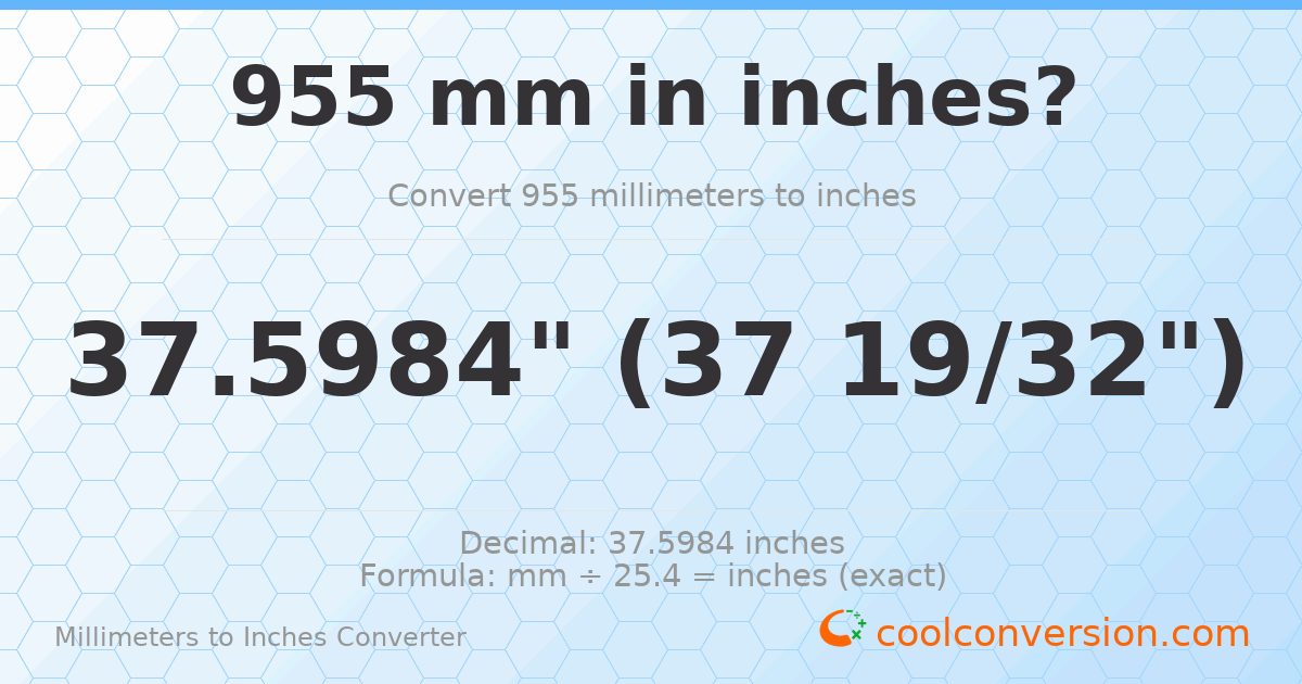 955 mm to inches — 37.5984"