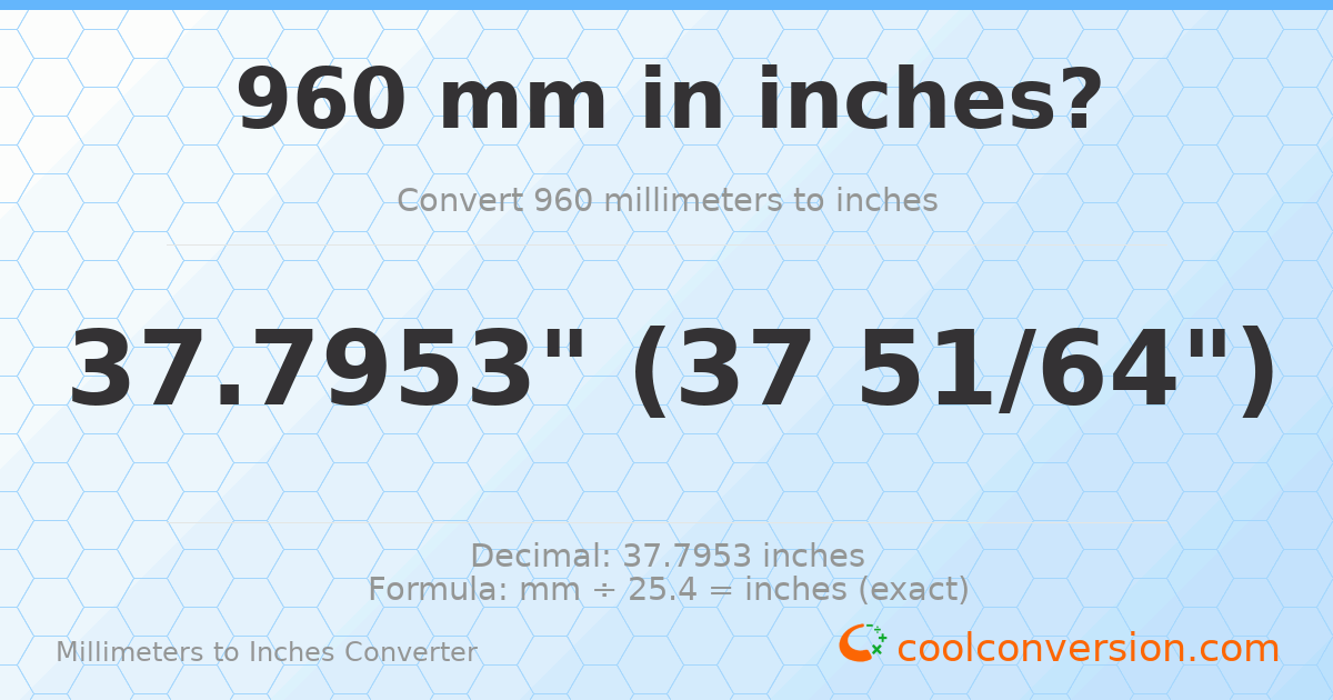 960 mm to inches — 37.7953"