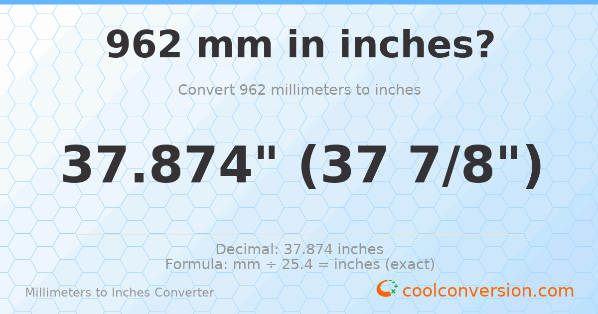 962 mm to inches — 37.874"