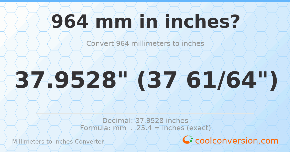964 mm to inches — 37.9528"