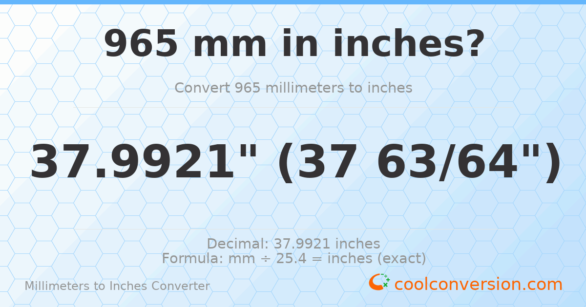 965 mm to inches — 37.9921"