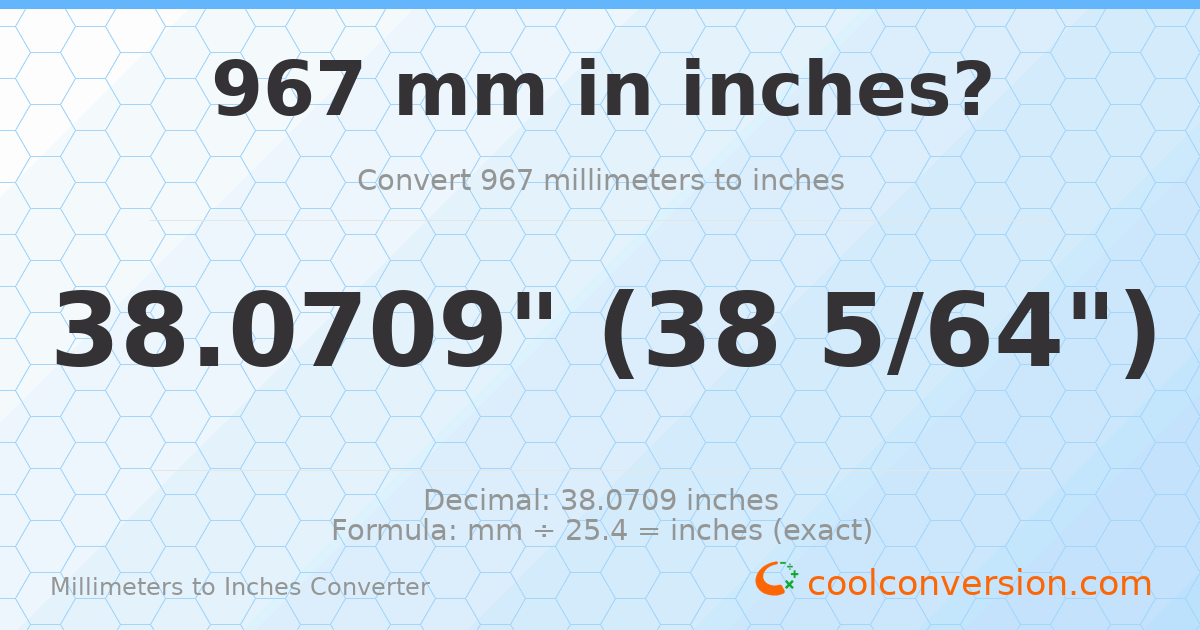 967 mm to inches — 38.0709"