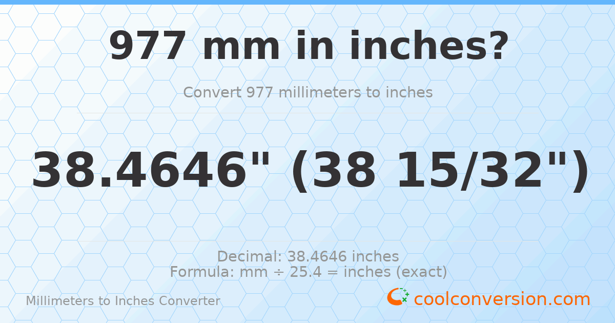 977 mm to inches — 38.4646"