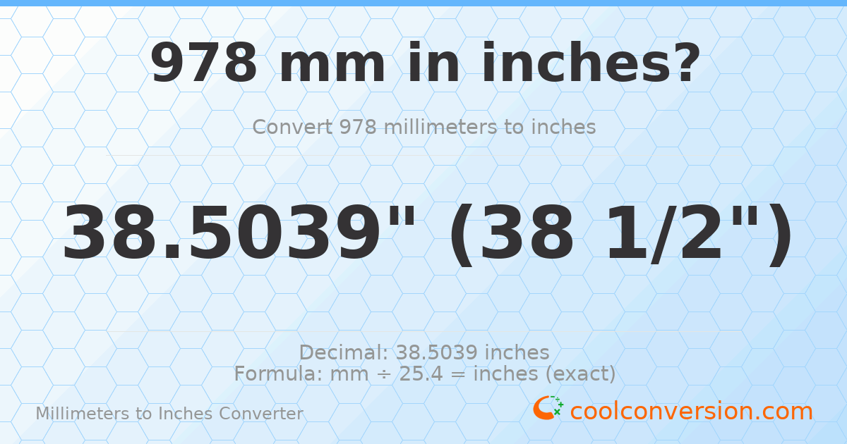 978 mm to inches — 38.5039"