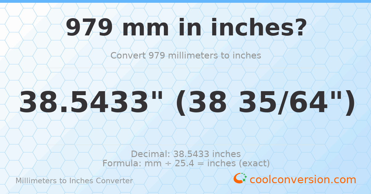 979 mm to inches — 38.5433"