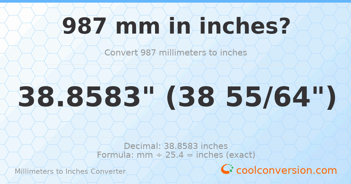 987 mm to inches — 38.8583"