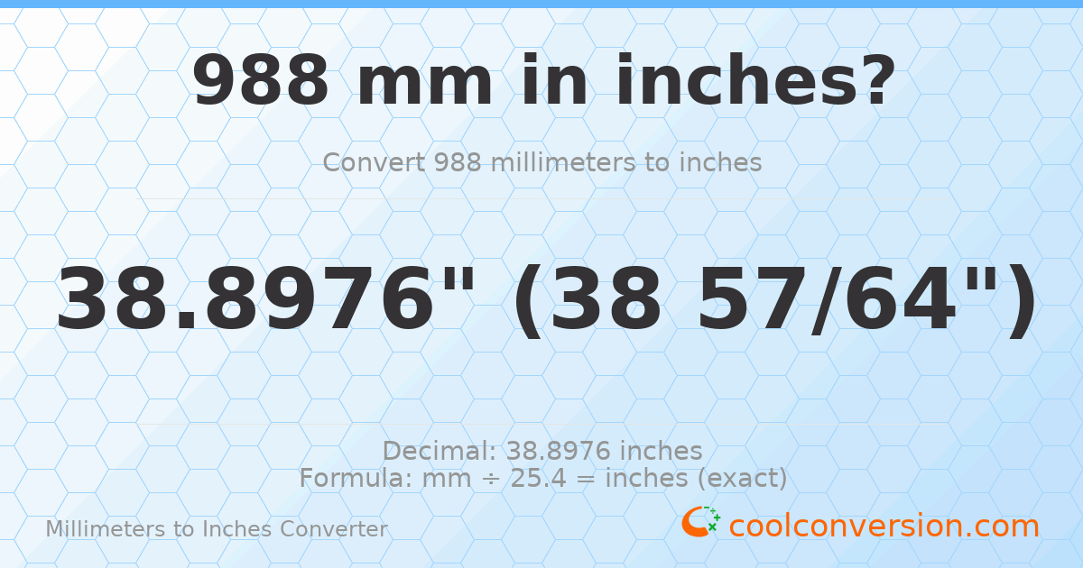 988 mm to inches — 38.8976"