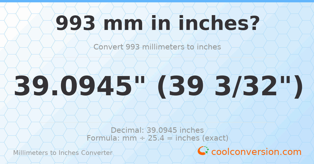 993 mm to inches — 39.0945"