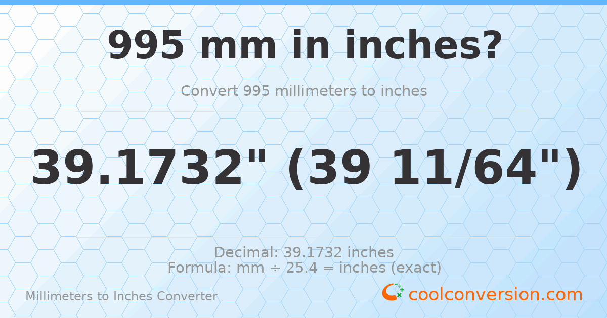 995 mm to inches — 39.1732"