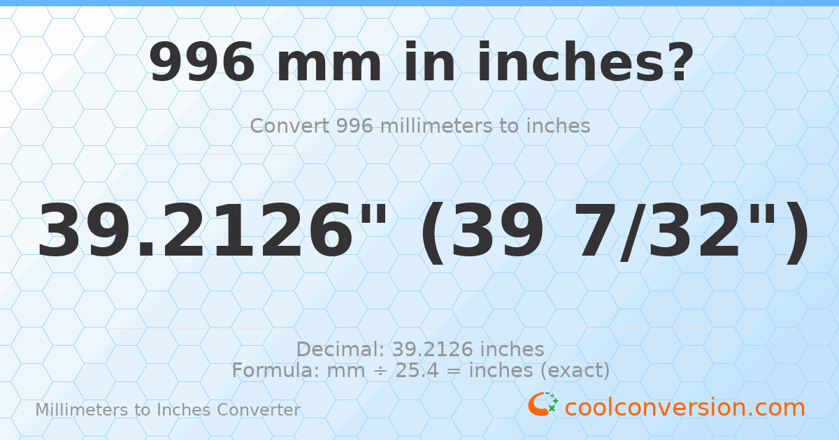 996 mm to inches — 39.2126"