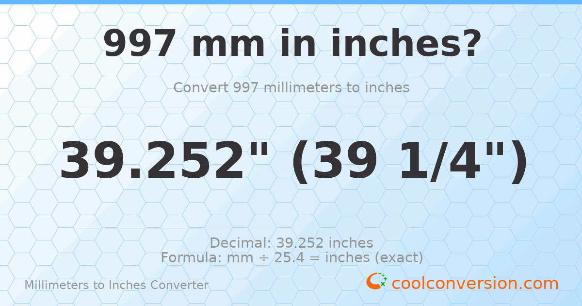 997 mm to inches — 39.252"