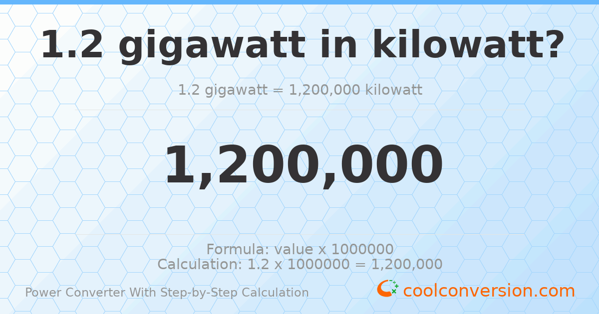 1.2 gigawatts = 1200000 kilowatts