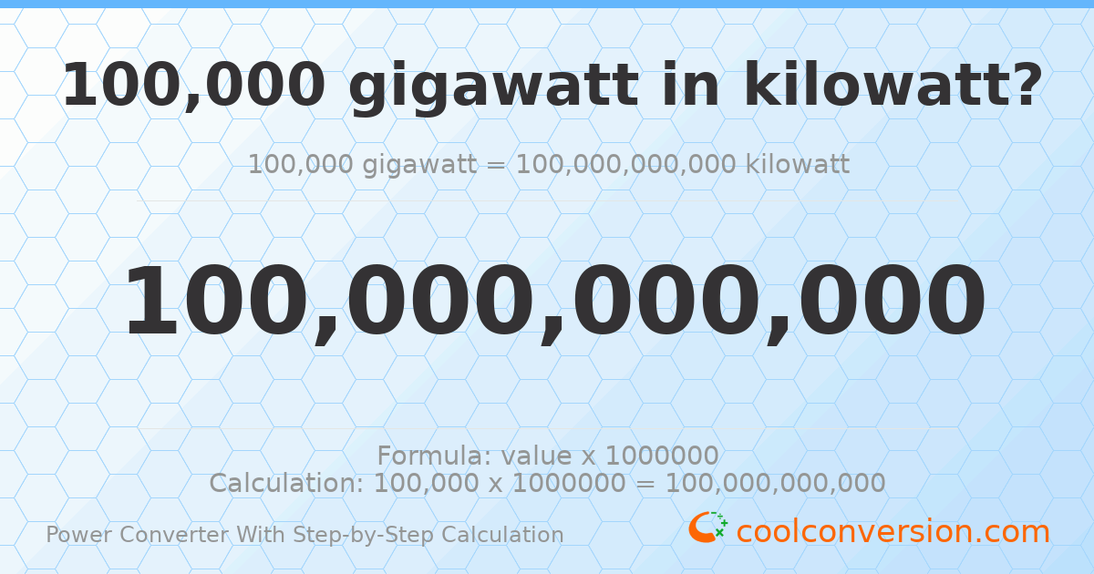 100000 gigawatts = 1 × 10¹¹ kilowatts