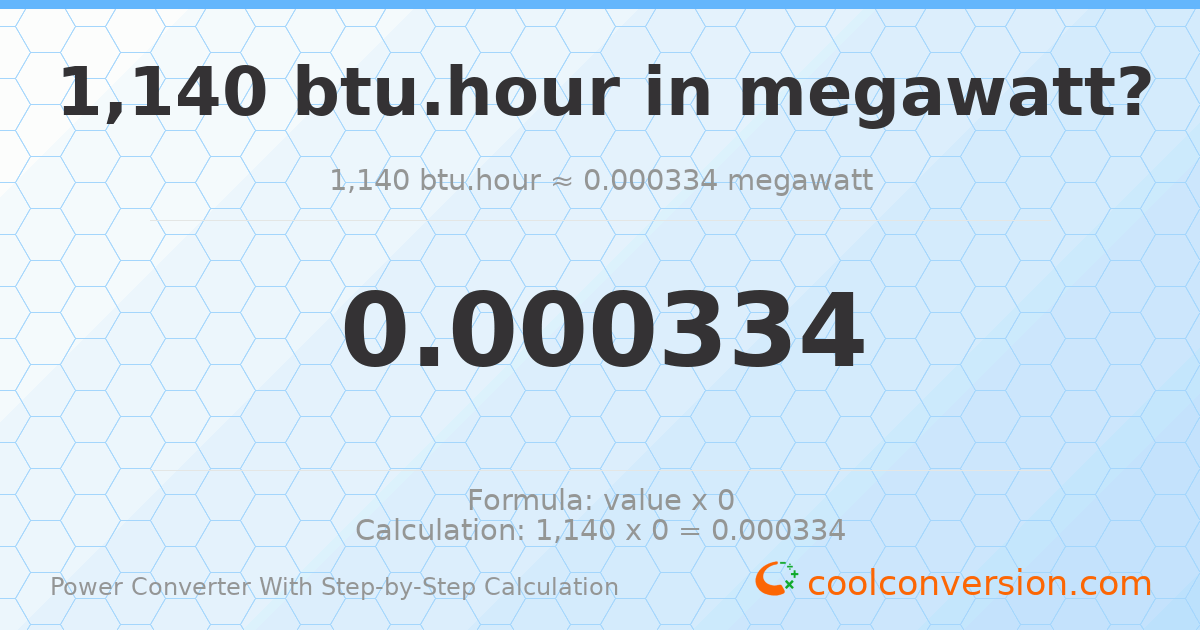 1140 Btu/hour = 0.000334101 megawatts