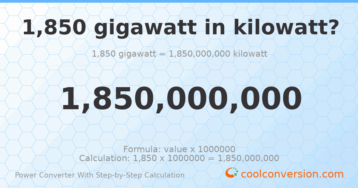 1850 gigawatts = 1.85 × 10⁹ kilowatts