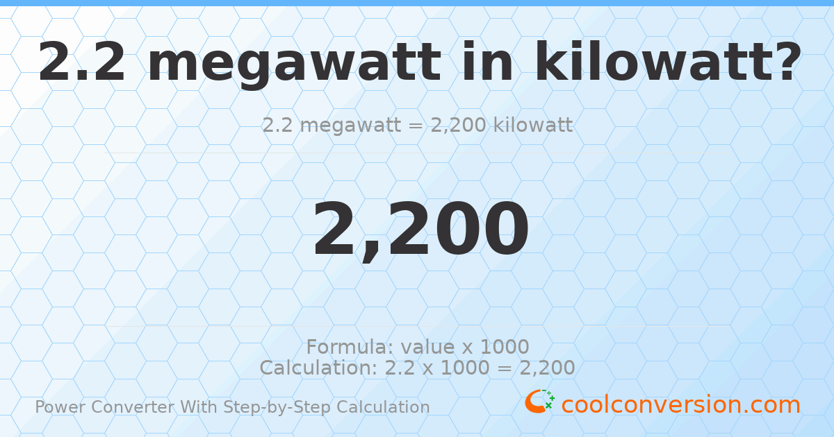 2.2 megawatts = 2200 kilowatts