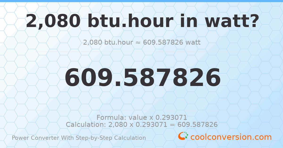 2080 Btu/hour = 609.588 watts