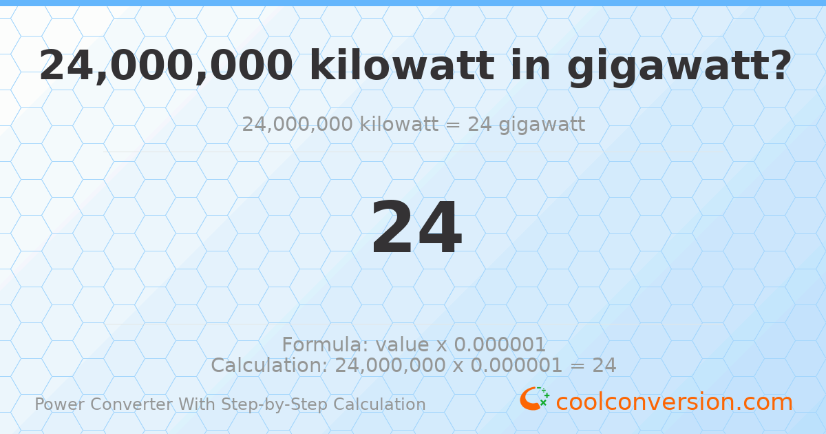 2.4 × 10⁷ kilowatts = 24 gigawatts