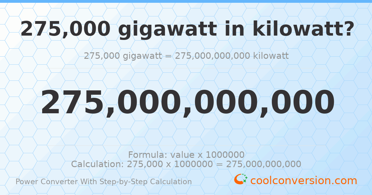 275000 gigawatts = 2.75 × 10¹¹ kilowatts