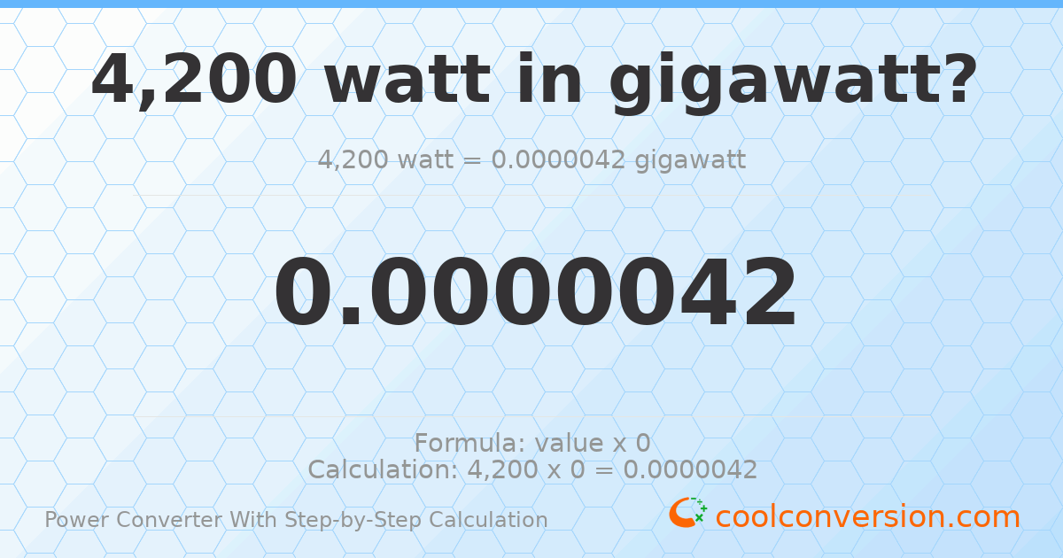 4200 watts = 4.2 × 10⁻⁶ gigawatts