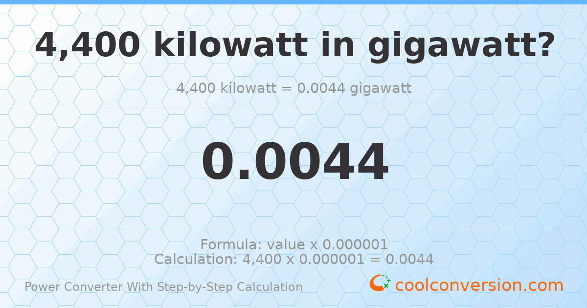4400 kilowatts = 0.0044 gigawatts