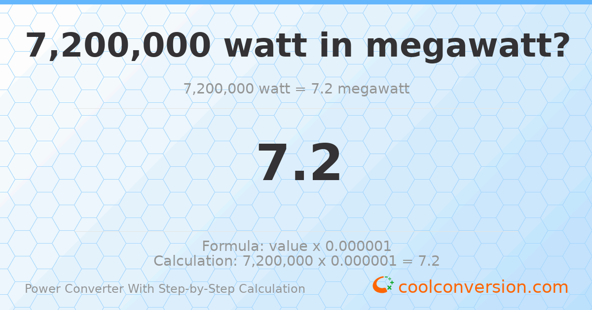 7200000 watts = 7.2 megawatts