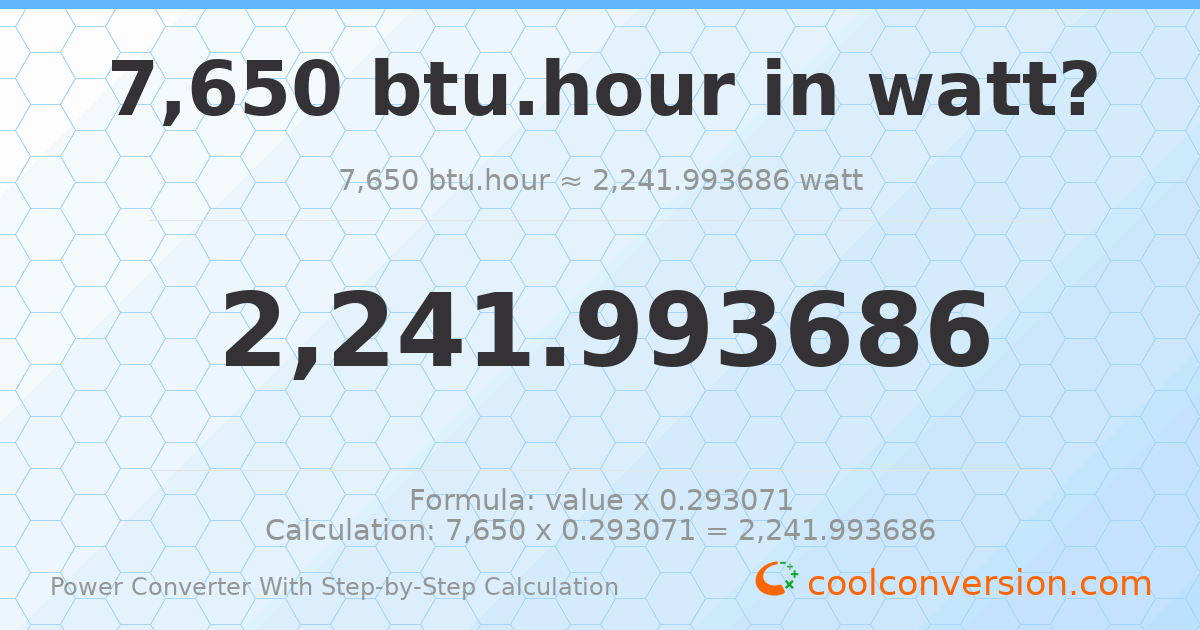 7650 Btu/hour = 2241.99 watts