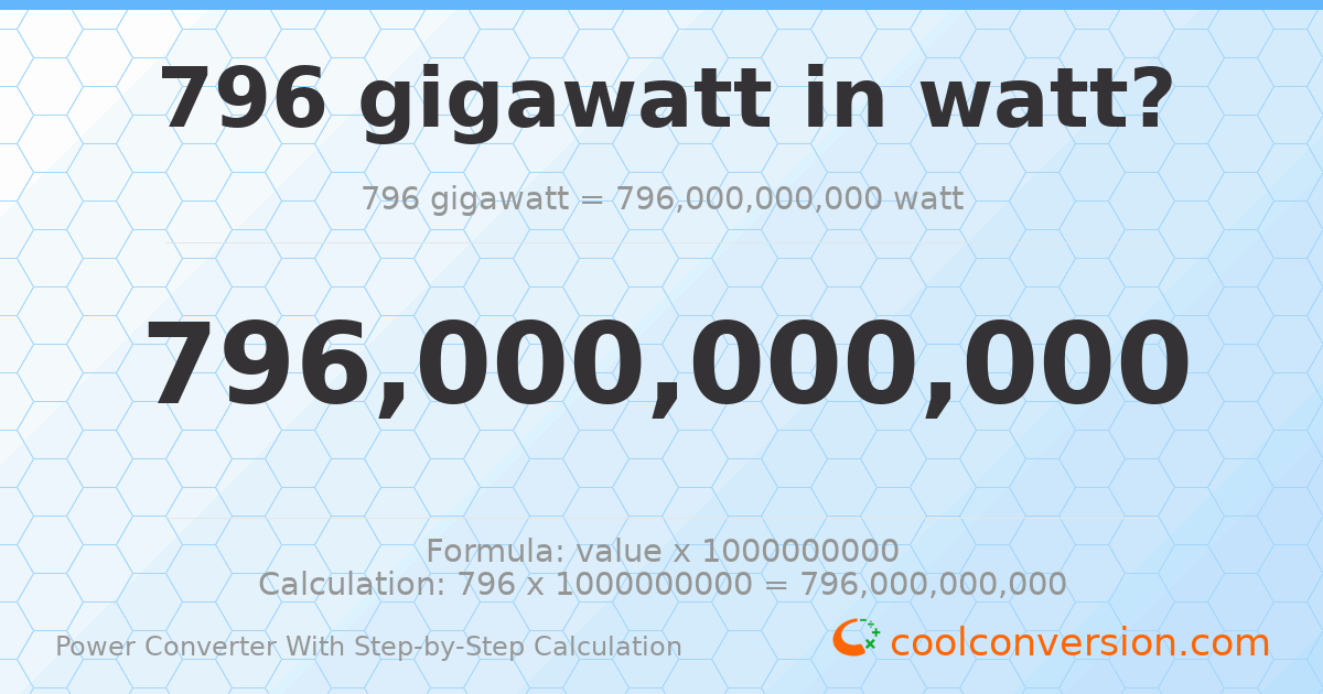 796 gigawatts = 7.96 × 10¹¹ watts
