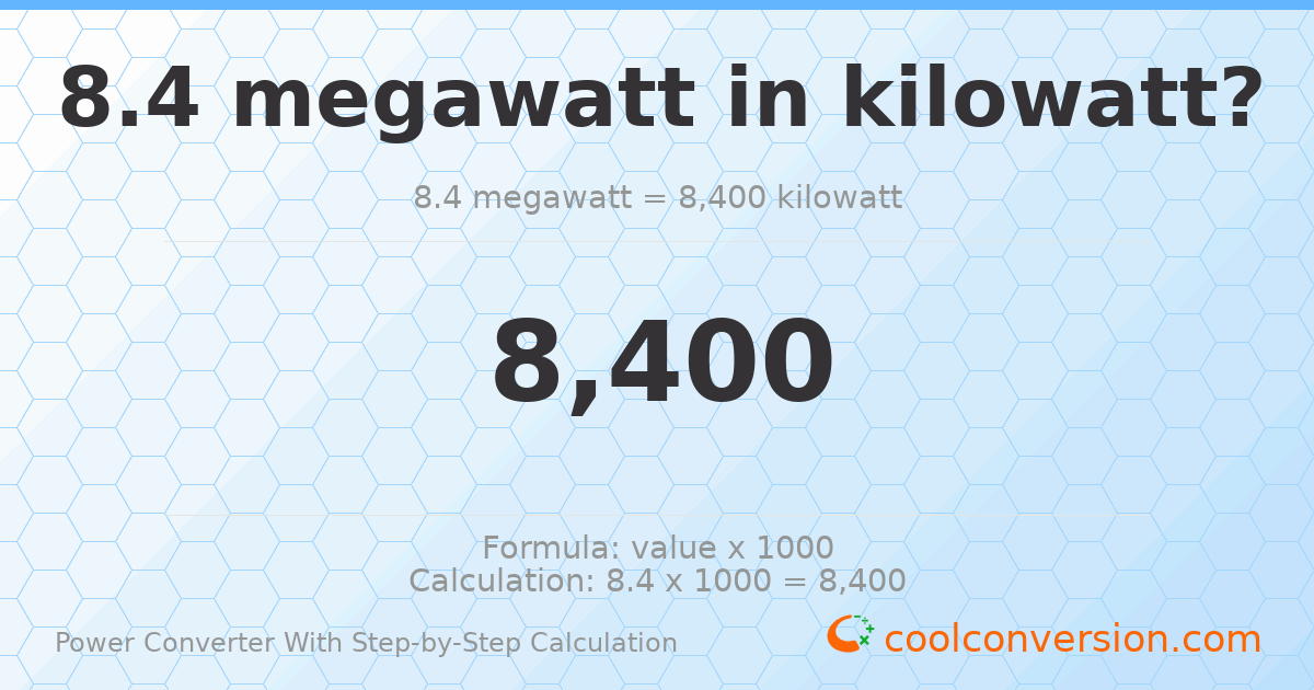 8.4 megawatts = 8400 kilowatts
