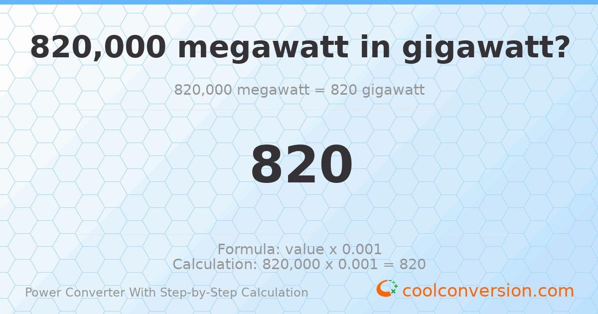 820000 megawatts = 820 gigawatts