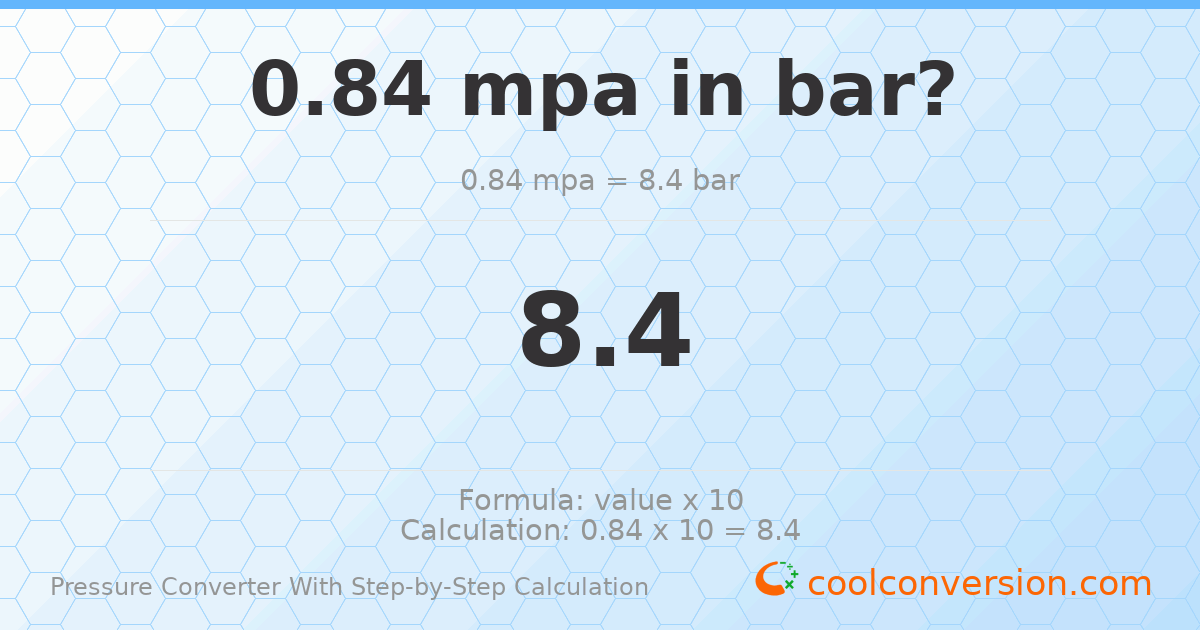 0.84 MPa = 8.4 bar