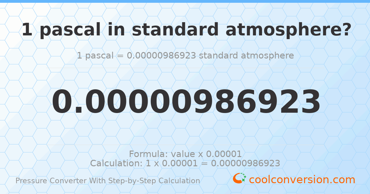 1 pascal = 9.86923 × 10⁻⁶ standard atmospheres