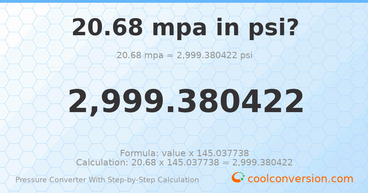 20.68 MPa = 2999.38 psi
