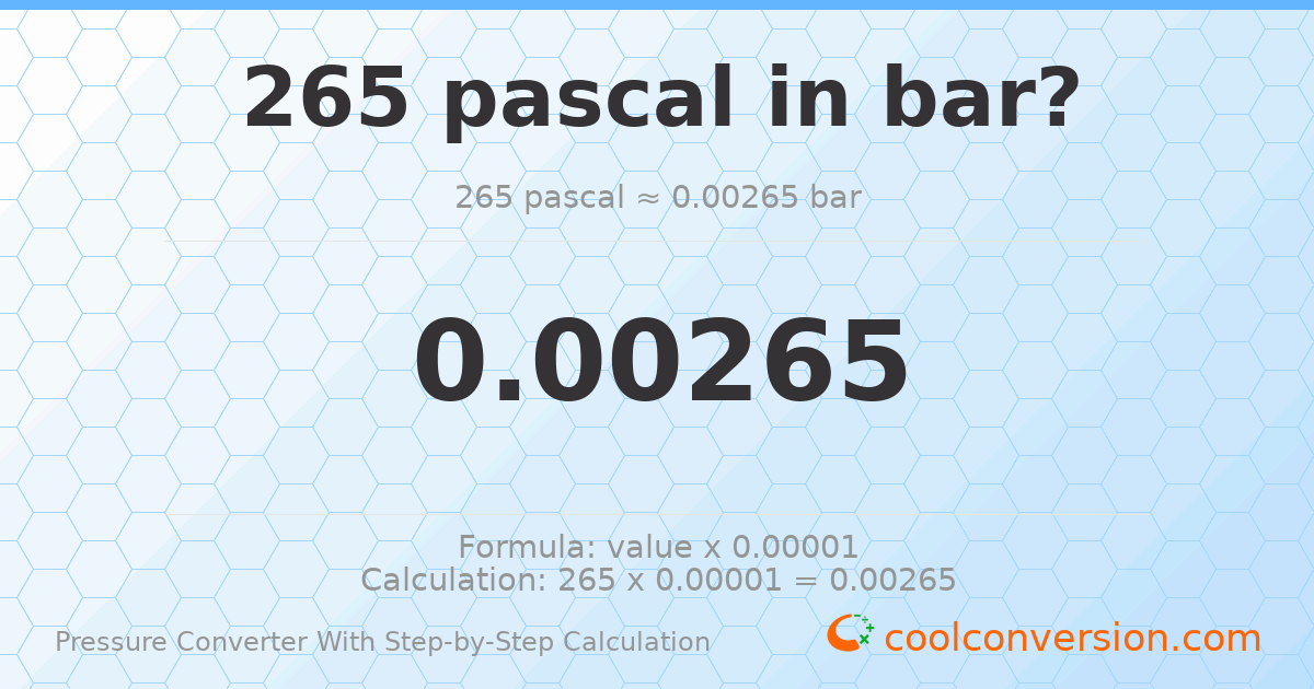 265 pascals = 0.00265 bar