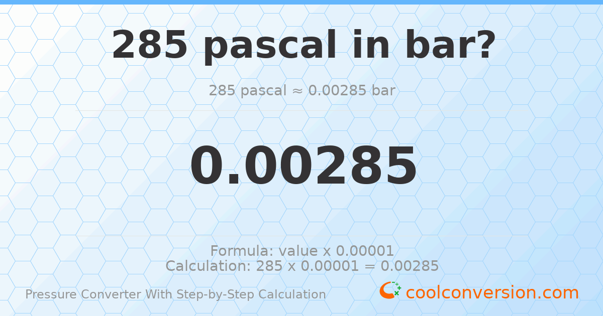 285 pascals = 0.00285 bar