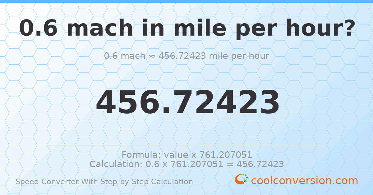 0.6 mach = 456.724 miles per hour